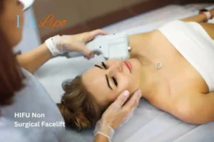 Woman having Hi-Fu to reduce wrinkles Middlewich.